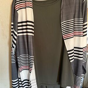 Striped Cardigan with Olive Green Top